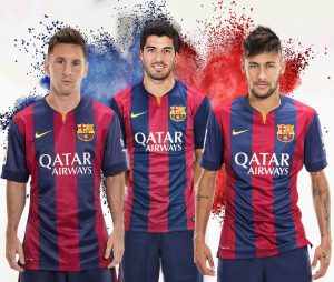 Trio “MSN” (Messi, Suárez e Neymar), principais responsáveis pelas vendas de camisas do Barcelona.