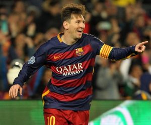 Lionel Messi comemorando gol pelo Barcelona.