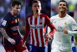 Lionel Messi, Antoine Griezmann e Cristiano Ronaldo.