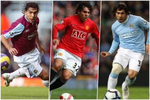 Tévez no West Ham, Manchester United e Manchester City. Tévez no West Ham, Manchester United e Manchester City.
