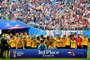 Jogadores da Bélgica com a medalha de bronze.