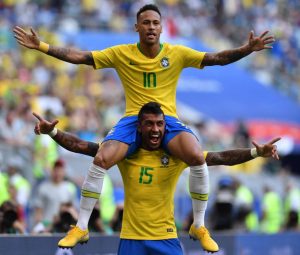 Neymar comemorando seu gol contra o México.
