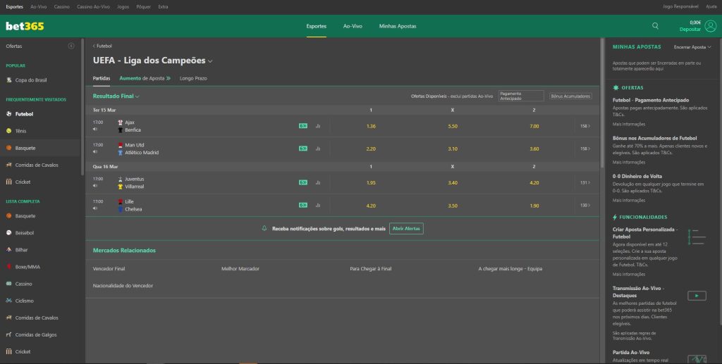 Primeira Aposta na Bet365 - Odds